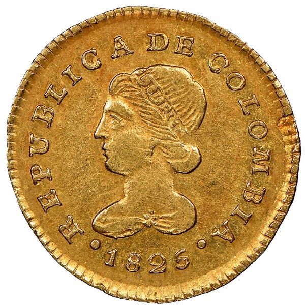 Popayan, Colombia, gold 1 escudo, 1825FM, NGC AU 53, ex-Frank Sedwick (stated on label).