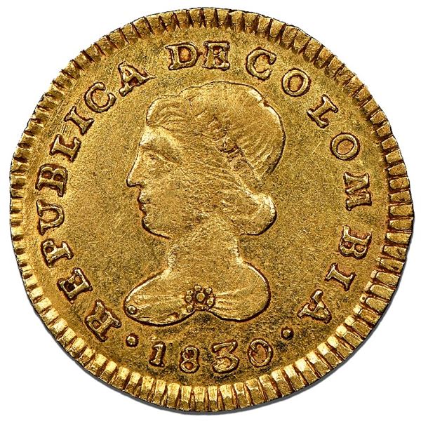 Popayan, Colombia, gold 1 escudo, 1830RU, NGC AU 58, finest known in NGC census.