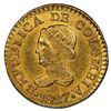 Image 1 : Bogota, Colombia, gold 1 peso, 1827RR, NGC MS 63+, finest known, ex-Eldorado (stated on label).