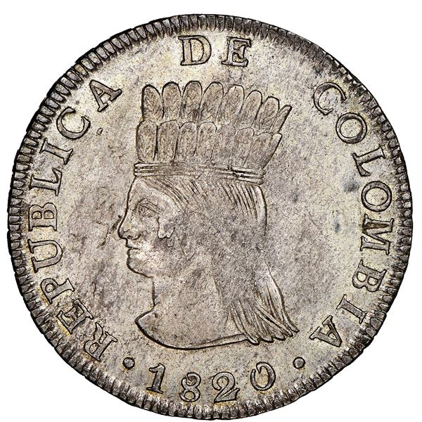 Bogota, Colombia, 8 reales, 1820JF, Cundinamarca, NGC AU 58.