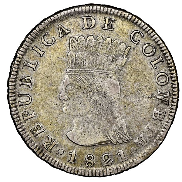 Bogota, Colombia, 8 reales, 1821JF, Cundinamarca, no mintmark, NGC VF 35.