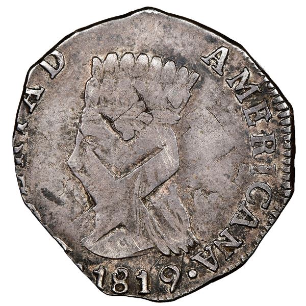 Bogota, Colombia, 2 reales, 1819JF, Nueva Granada ("Libertad Americana"), denomination in legend, st