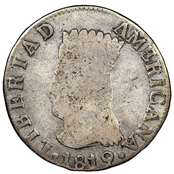 Bogota, Colombia, 2 reales, 1819JF, Nueva Granada ("Libertad Americana"), denomination 2-pomegranate