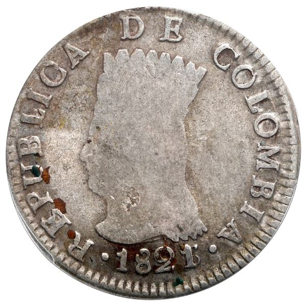 Bogota, Colombia, 2 reales, 1821/3JF, Cundinamarca, mintmark BA, rare, PCGS VF25, finest and only ex