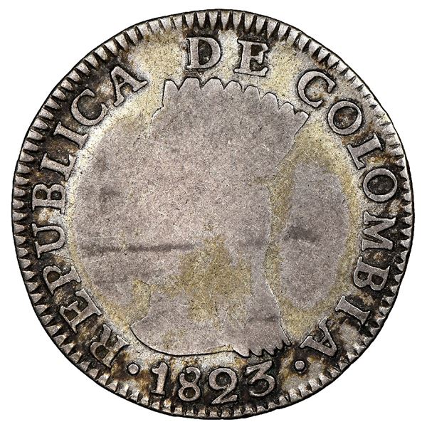 Bogota, Colombia, 2 reales, 1823JF, Cundinamarca, very rare, NGC VG 8, finest and only example in NG
