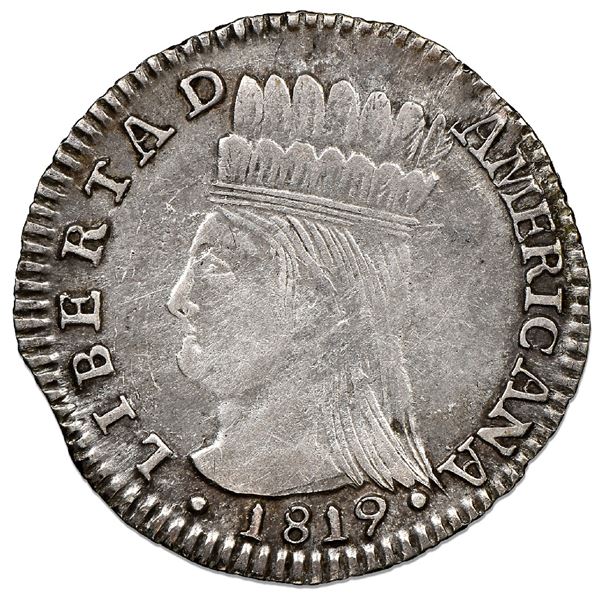 Bogota, Colombia, 1 real, 1819JF, Nueva Granada ("Libertad Americana"), NGC XF 45.