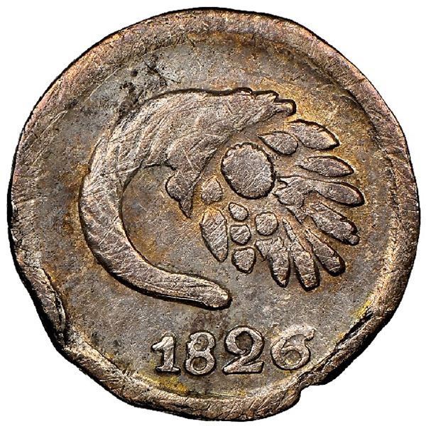 Bogota, Colombia, 1/4 real, 1826, B.T.R., rare, NGC XF details / rim damage.