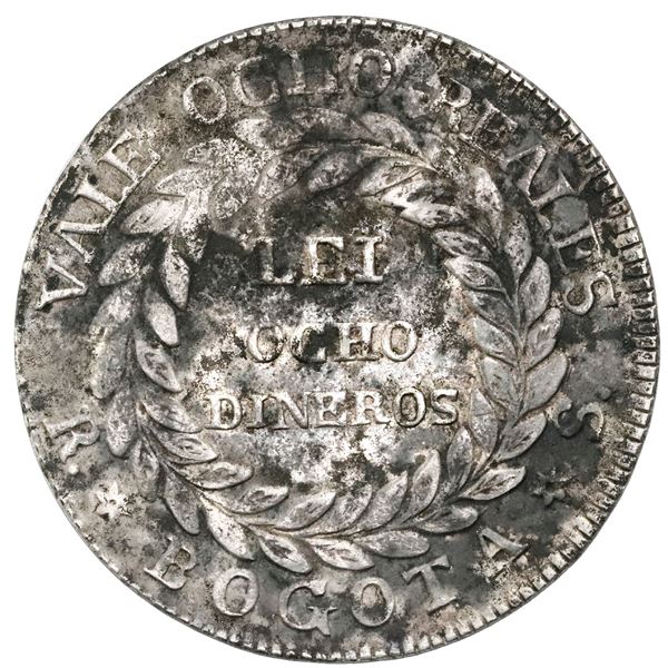 White-metal pattern for Bogota, Colombia, 8 reales, 1839RS, unique, NGC AU details / environmental d