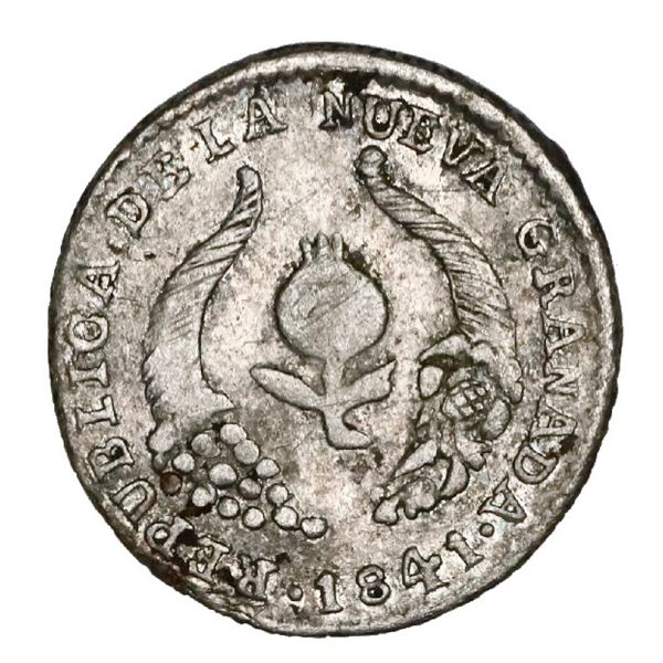 Popayan, Colombia, 1/2 real, 1841VU/RU, very rare, NGC VF details / cleaned.