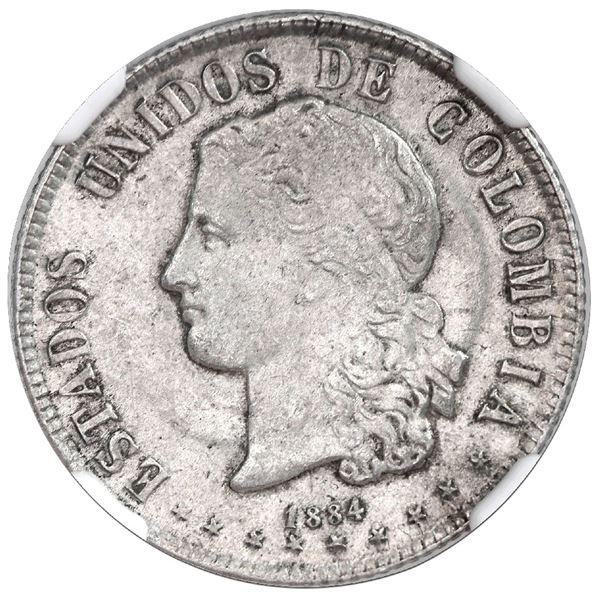 Medellin, Colombia, 20 centavos, 1884, NGC MS 62, finest and only example in NGC census, ex-Sanchez.