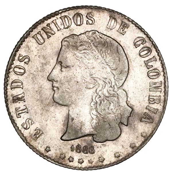 Medellin, Colombia, 20 centavos, 1886, very rare, NGC VF details / cleaned, Restrepo Plate.