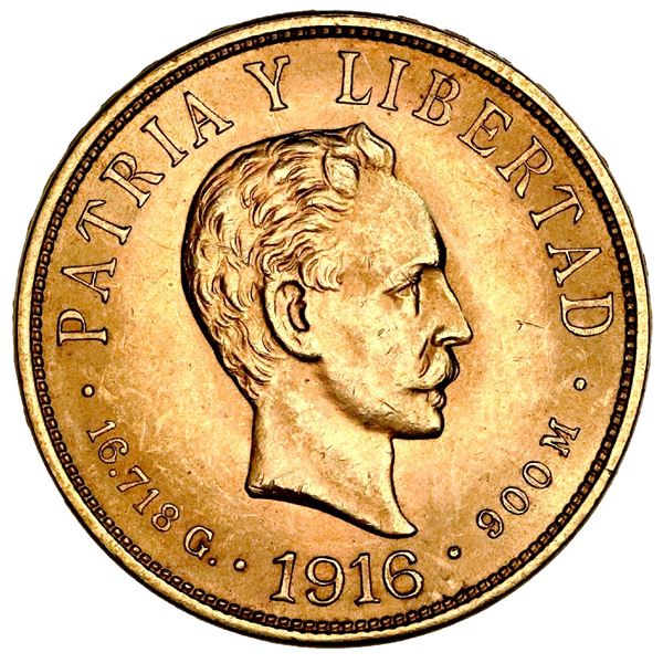 Cuba (struck at the Philadelphia Mint), gold 10 pesos, 1916, Jose Marti, NGC MS 61.