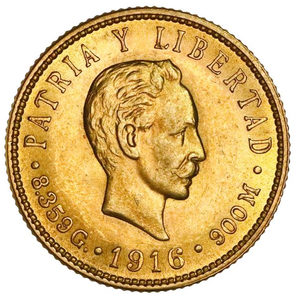 Cuba (struck at the Philadelphia Mint), gold 5 pesos, 1916, Jose Marti, NGC MS 62.