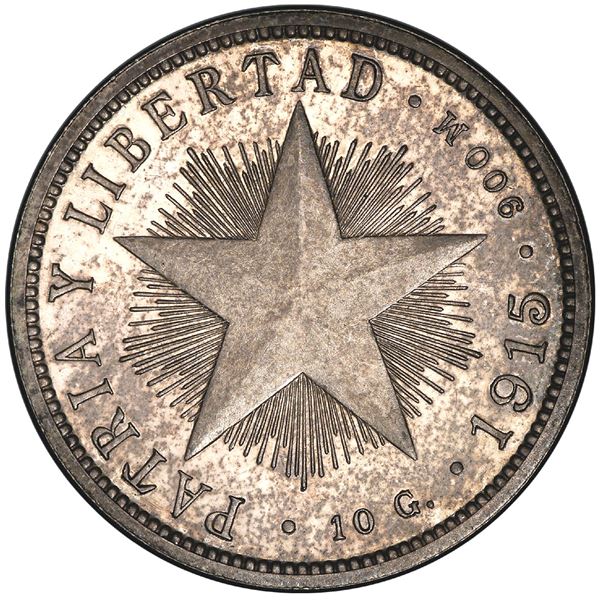 Cuba (struck at the Philadelphia mint), proof 40 centavos, 1915, high relief star, rare, PCGS PR63.