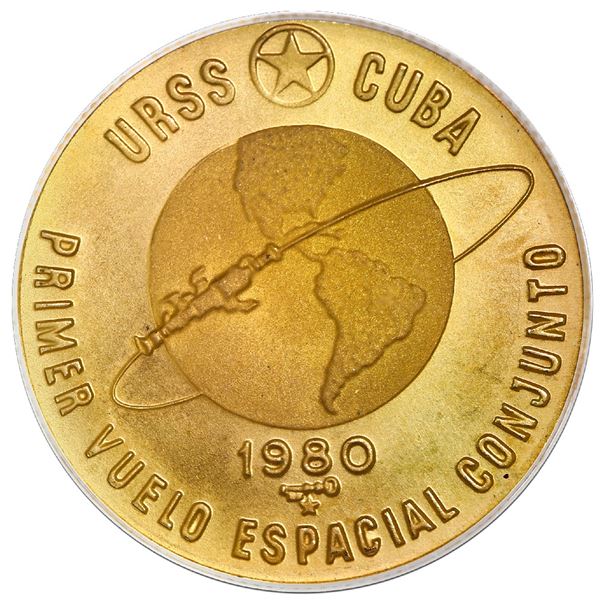 Cuba, gold 100 pesos, 1980, First Soviet / Cuban space flight (first Afro-Cuban in space), PCGS MS68