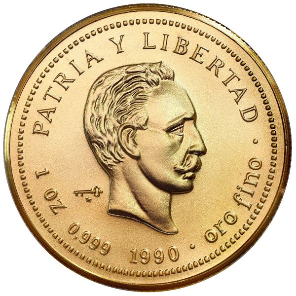 Cuba, gold piefort 100 pesos, 1990, Jose Marti, rare, NGC MS 70, finest known in NGC census.