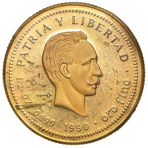 Cuba, gold proof piefort 50 pesos, 1990, Jose Marti, very rare, NGC PF 67 Ultra Cameo, ex-Rudman.