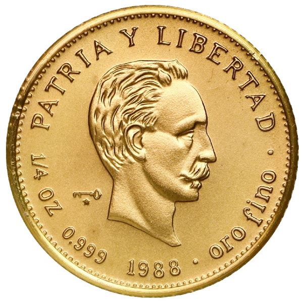 Cuba, gold piefort 25 pesos, 1988, Jose Marti, very rare, NGC MS 69 ("top pop"), ex-Rudman.