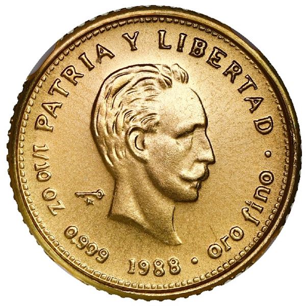 Cuba, gold piefort 10 pesos, 1988, Jose Marti, very rare, NGC MS 68, ex-Rudman.