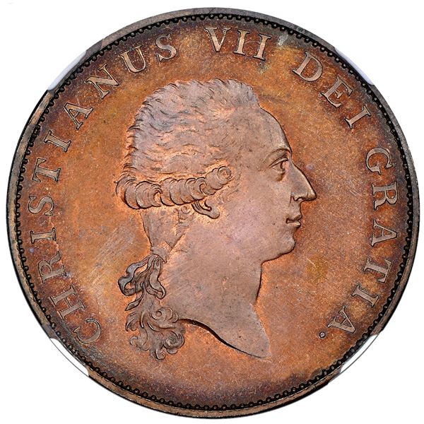 Denmark (struck at the Soho mint), copper proof pattern speciedaler, no date (1799), Christian VII, 