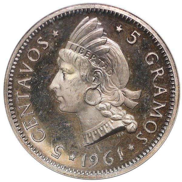 Dominican Republic, proof 5 centavos, 1961, NGC PF 65 Cameo, ex-Rudman (stated on label).