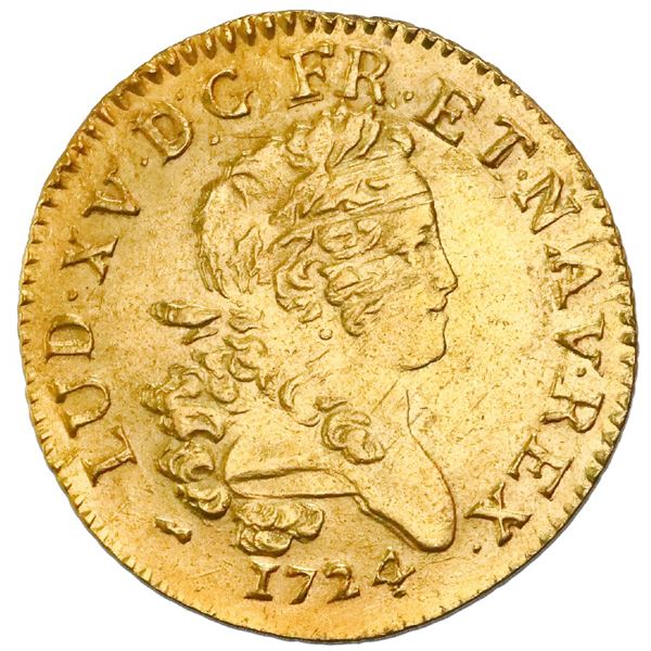 France (La Rochelle Mint), louis d'or, Louis XV, 1724-H, palm-branch type, NGC AU details / saltwate