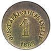 Image 2 : French West Africa (struck at the Paris mint), brass token 1 unit (5 francs), 1883, rare, PCGS MS63,
