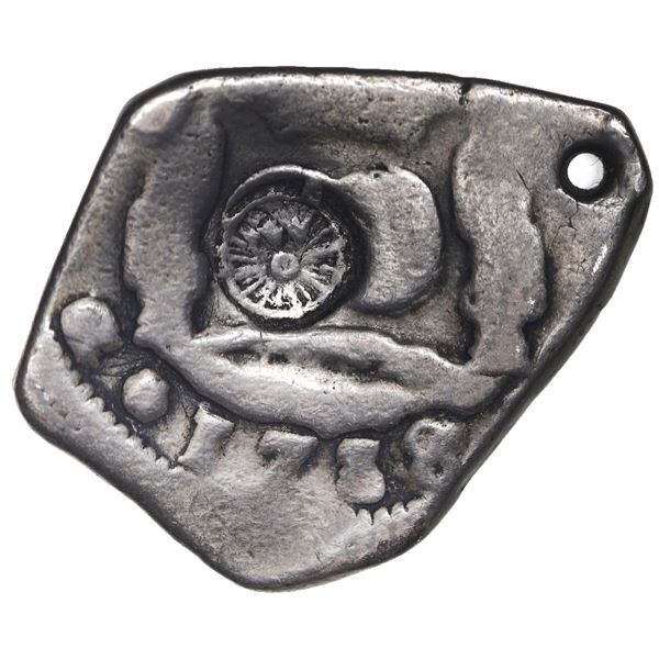 Guatemala, cob 4 reales, 1738/7(J), rare, with sun-over-mountains countermark (Type II, 1839) on pil
