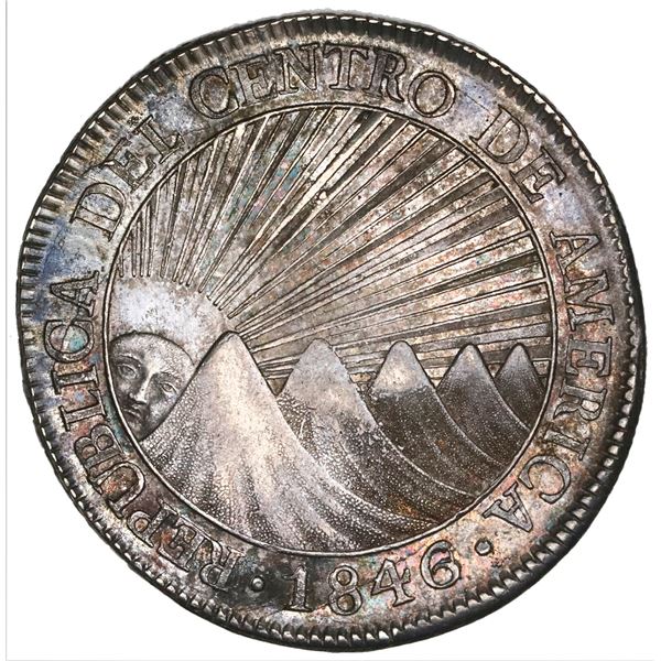 Guatemala (Central American Republic), 8 reales, 1846/2AE/MA, CREZCA/CRESCA variety, NGC AU 58+.