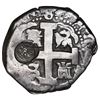 Image 1 : Guatemala, 8 reales, sun-over-mountains countermark (Type II, 1843) on a Lima, Peru, cob 8 reales, 1