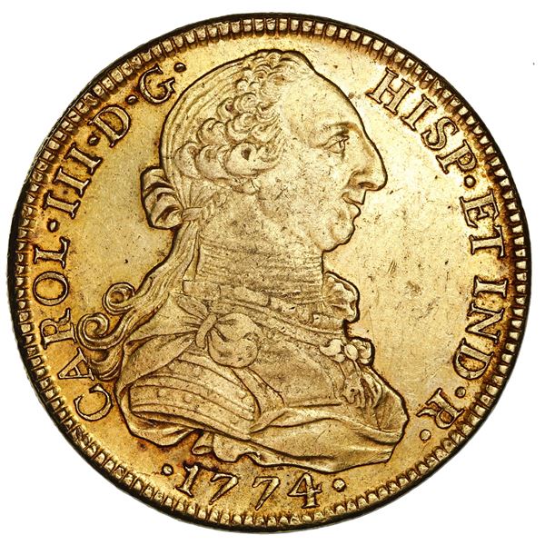 Mexico City, Mexico, gold bust 8 escudos, Charles III, 1774FM.