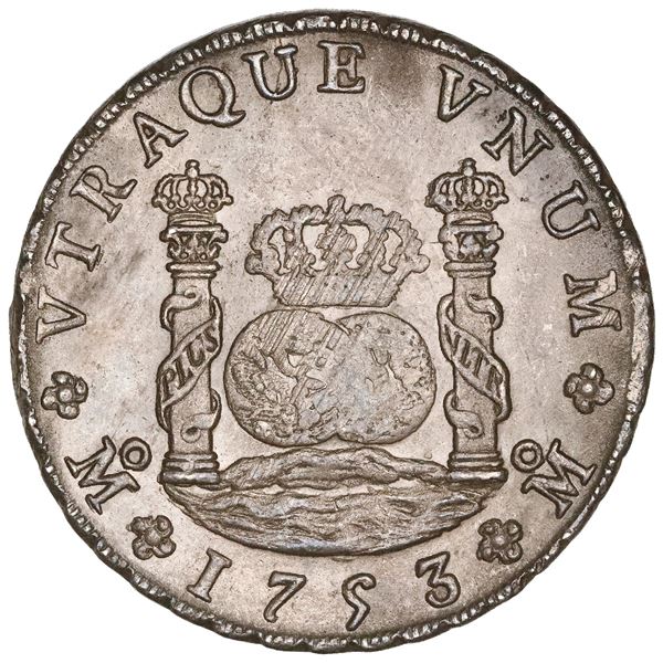 Mexico City, Mexico, pillar 8 reales, Ferdinand VI, 1753MF, NGC MS 63 ("top pop").