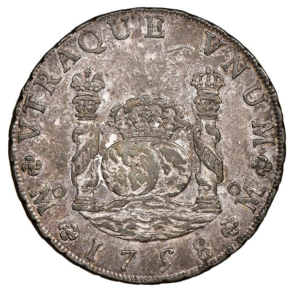 Mexico City, Mexico, pillar 8 reales, Ferdinand VI, 1758MM, NCG AU 55.
