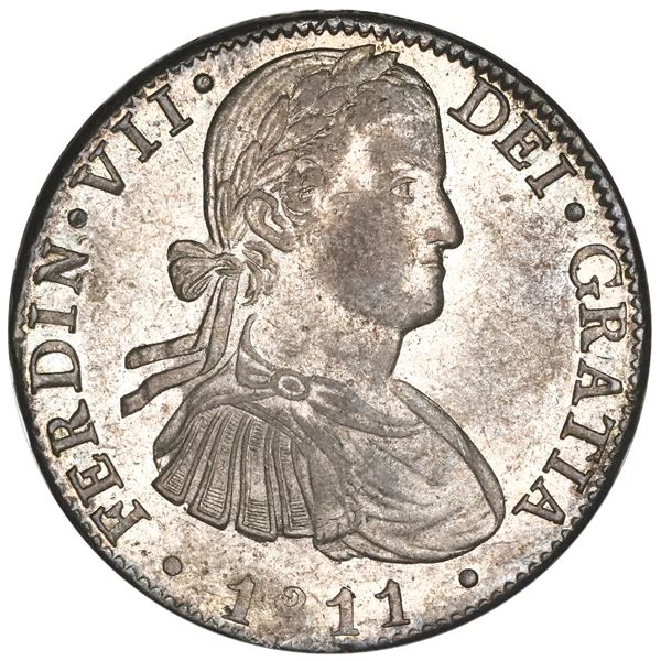 Mexico City, Mexico, bust 8 reales, Ferdinand VII transitional ("armored" bust), 1811HJ, NGC MS 63.