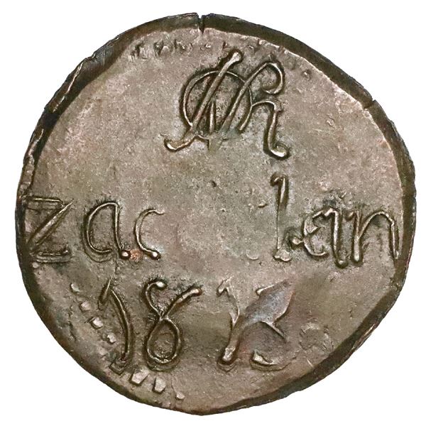 Zacatlan, Puebla, Mexico, copper 2 reales, 1813, issued under General Osorno, NGC MS 62 BN, finest a