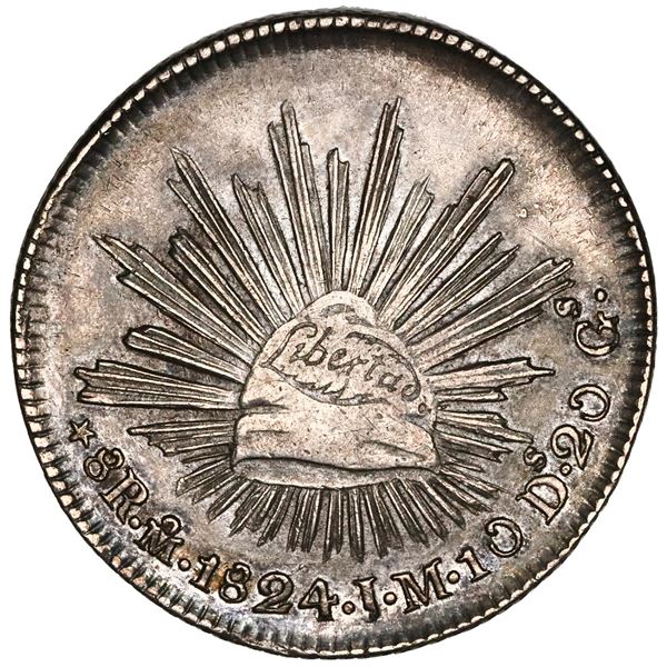 Mexico City, Mexico, "hookneck" 8 reales, 1824JM, NGC AU 53.