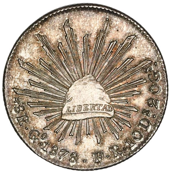 Guanajuato, Mexico, cap-and-rays 8 reales, 1878FR, NGC MS 64.