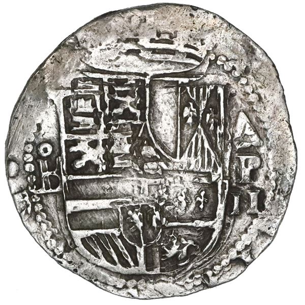 Panama, cob 2 reales, Philip II, assayer oB to left, mintmark AP over denomination II to right, very
