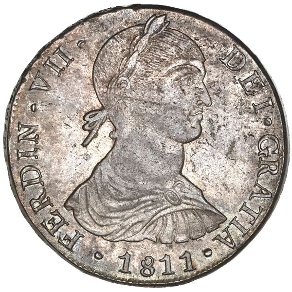 Lima, Peru, bust 8 reales, Ferdinand VII transitional ("imaginary" bust), 1811JP, long ribbons, NGC 