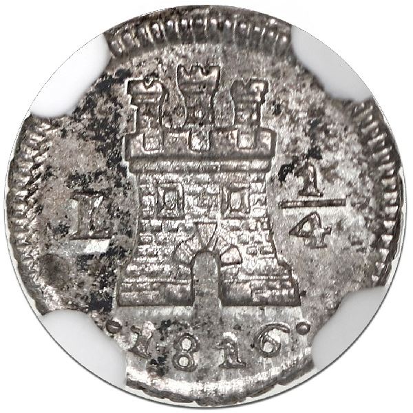 Lima, Peru, 1/4 real, 1816, NGC MS 65.