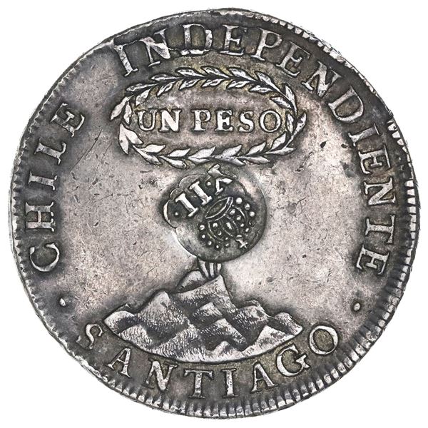 Philippines (under Spain), 1 peso, Isabel II, crowned-Y.II countermark (1837) on volcano side of a S