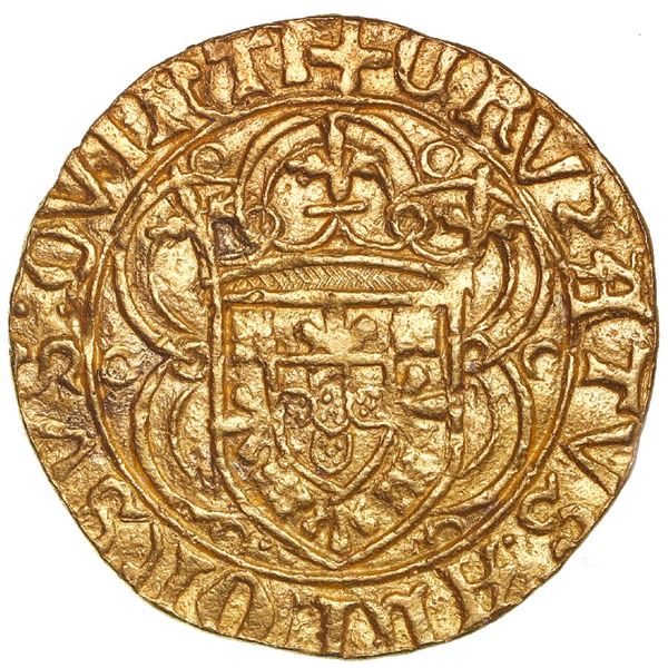 Lisbon, Portugal, gold cruzado, Afonso V (1438-81, struck 1457-81), dot below cross and ringlet in b