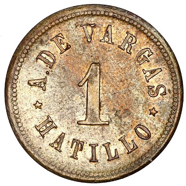 Hatillo, Puerto Rico, brass 1 centavo token, A. de Vargas (ca. 1880), very rare, ex-Roehrs.