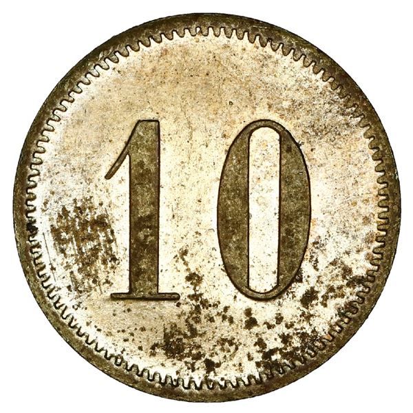 San German Municipio, Puerto Rico, brass 10 almudes token, Hacienda Filial Amor (ca. 1880), very rar