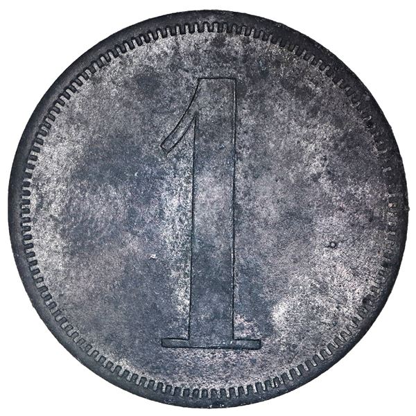 San German Municipio, Puerto Rico, zinc 1 almud token, Hacienda Filial Amor (ca. 1880), very rare, e