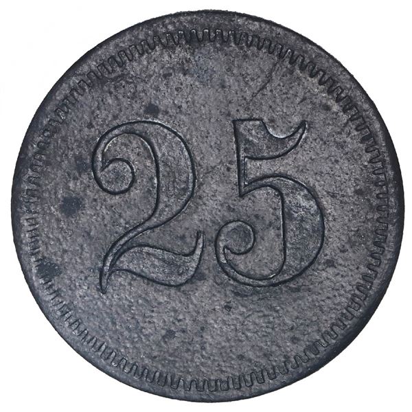 San German Municipio, Puerto Rico, zinc 25 almudes token, Hacienda Filial Amor (ca. 1880), very rare