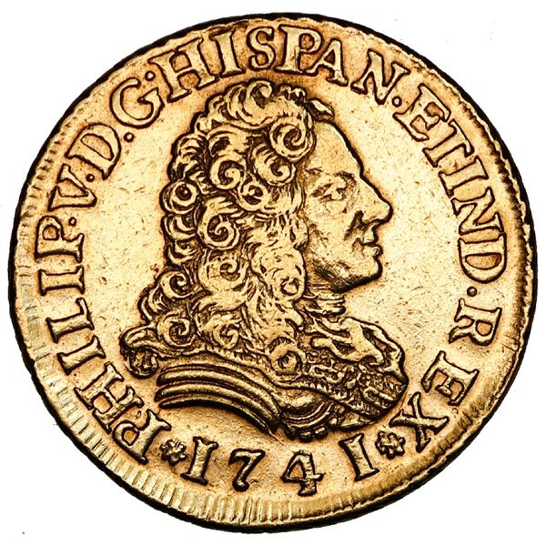 Seville, Spain, gold bust 2 escudos, Philip V, 1741PJ.