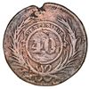 Image 2 : Montevideo, Uruguay, bronze 40 centesimos, 1844, female sunface, coin alignment, very rare.