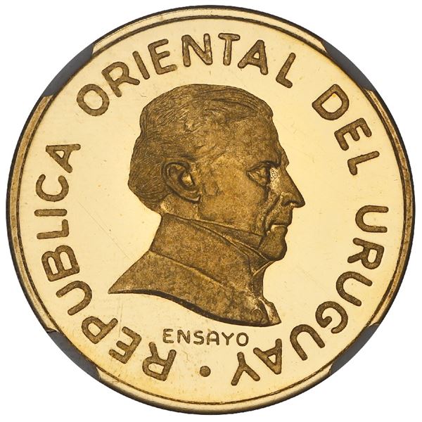 Uruguay, gold proof essai 2 pesos, 1994, granulated legends, NGC PF 65 Ultra Cameo, finest and only 