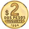 Image 2 : Uruguay, gold proof essai 2 pesos, 1994, granulated legends, NGC PF 65 Ultra Cameo, finest and only 